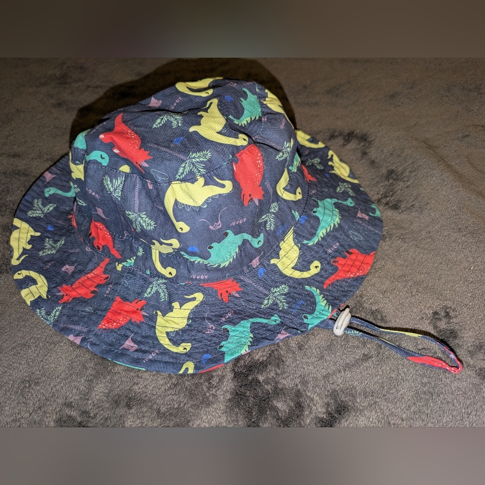 Navy Bucket Hat with Colorful Dinosaur Print